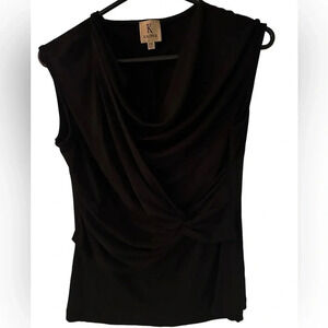 Kasper women’s cowl neck sleeveless blouse. Black. Size PM